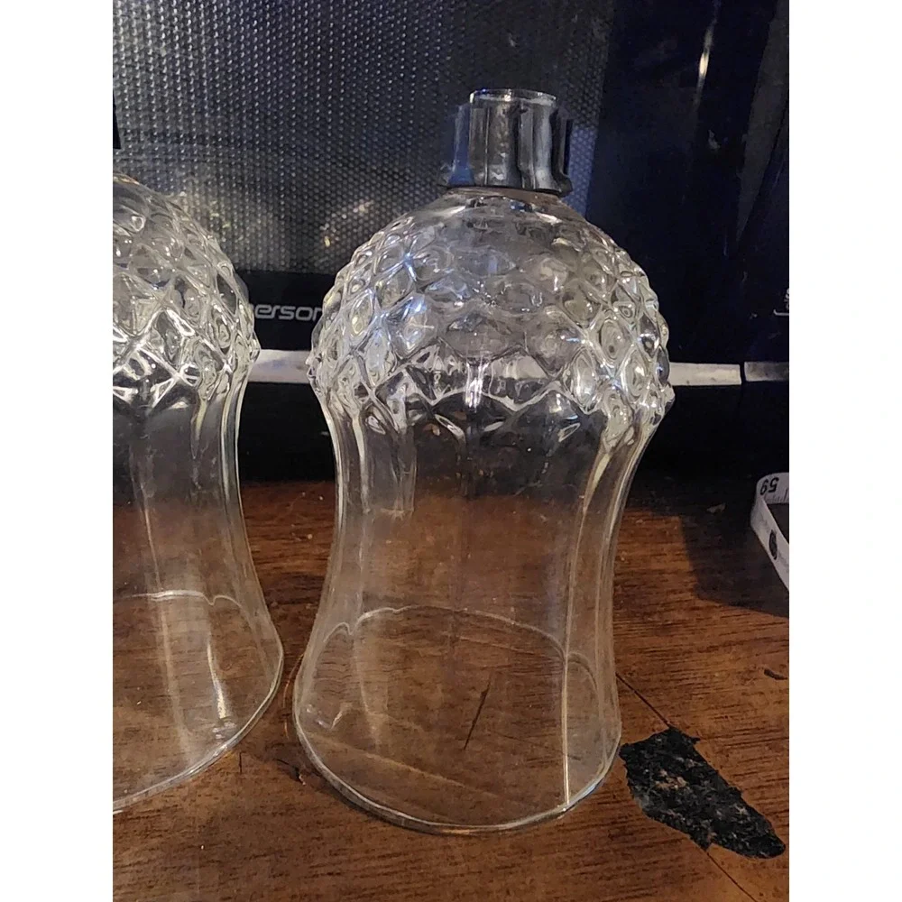 Vintage Set Of 2 Diamond Cut Clear Glass Tall Tulip Pegged Candle Holders